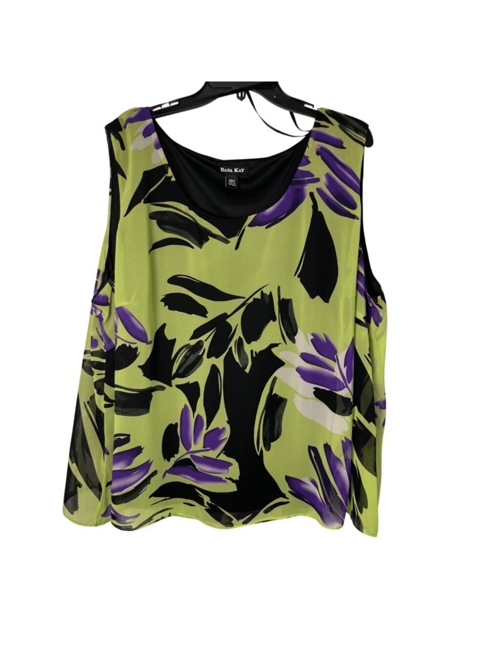 Dana Kay Plus 28W Green Purple Floral Sleeveless Blouse Lightweight Used